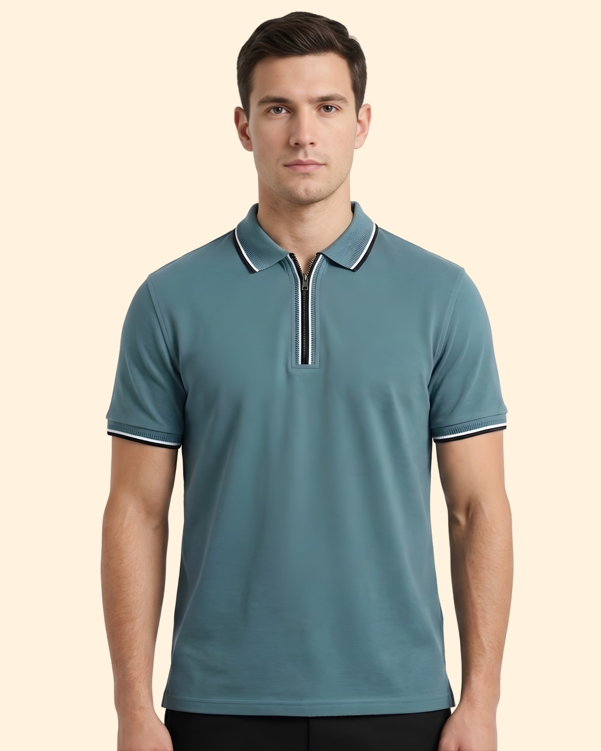 Zip Plain Polo T-Shirt