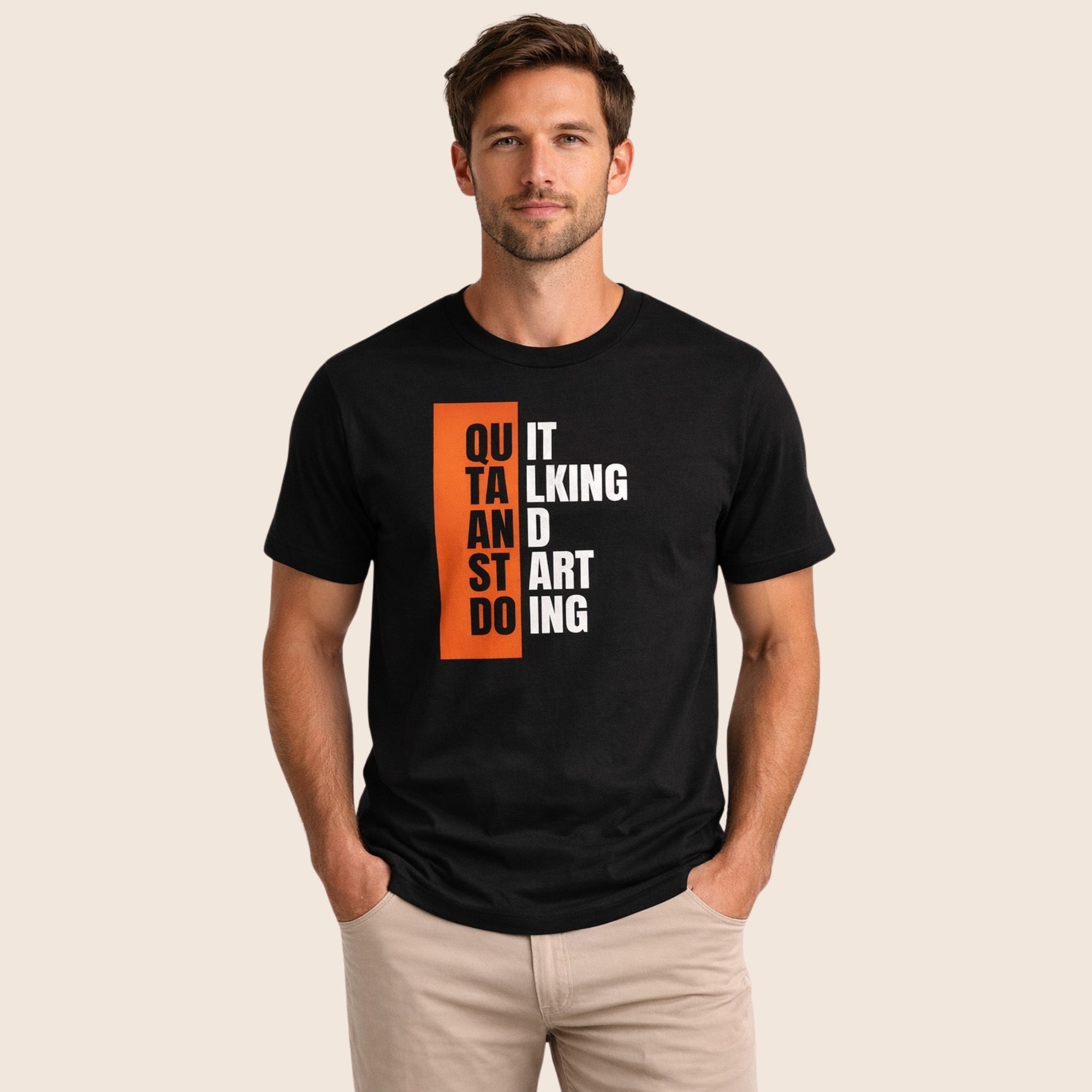 Black Round Neck Quit Talking TShirt