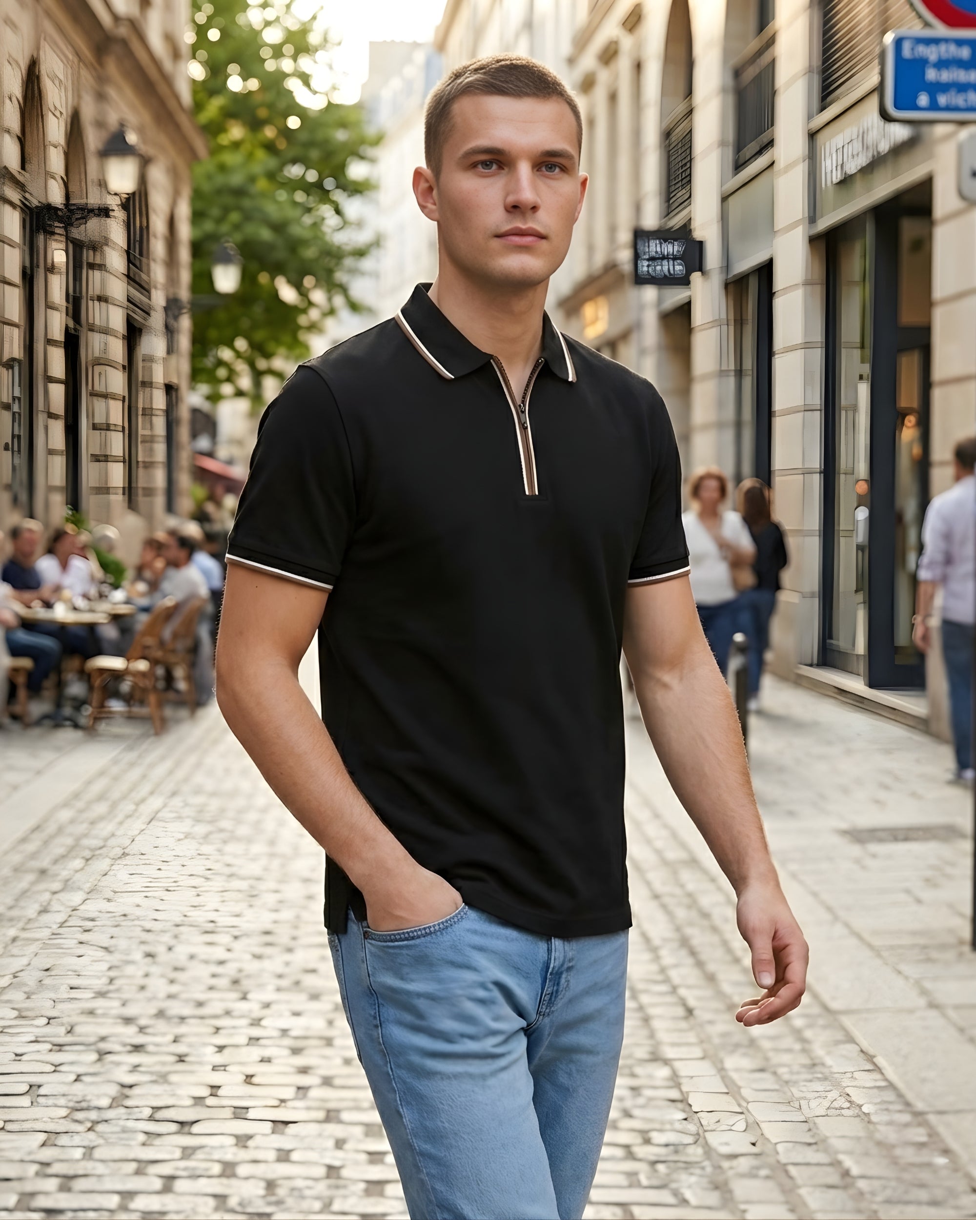 Zip Plain Polo T-Shirt