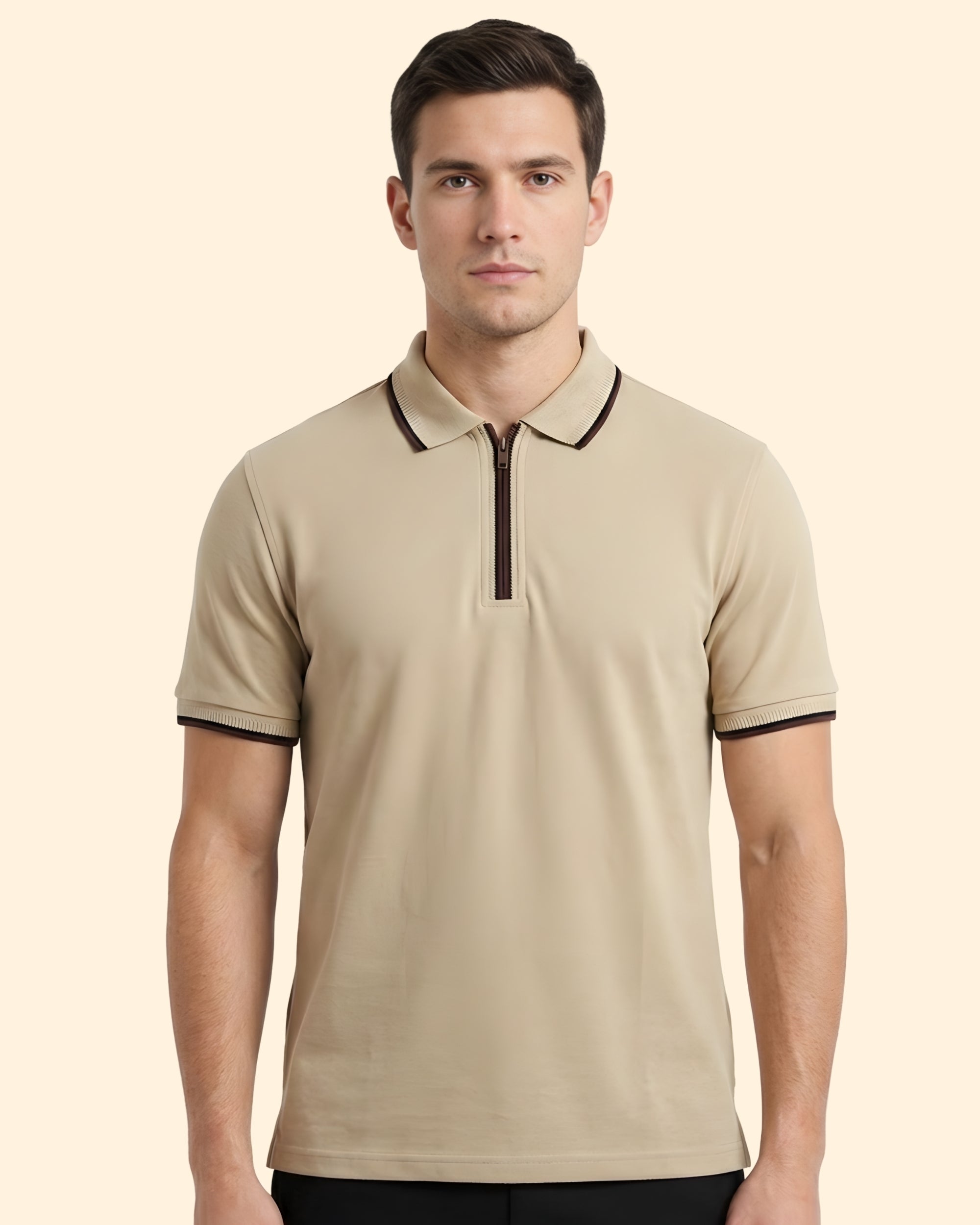 Zip Plain Polo T-Shirt
