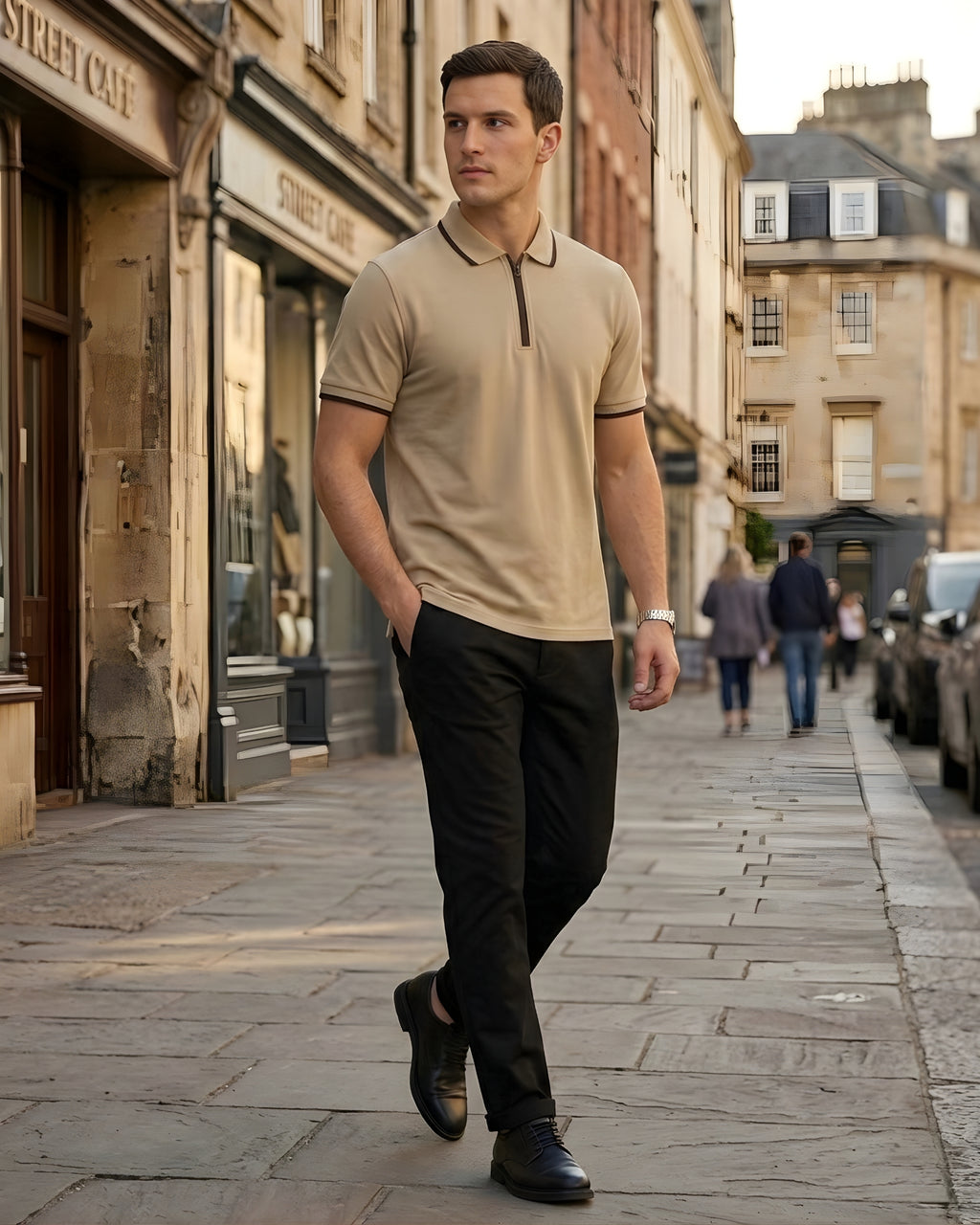 Zip Plain Polo T-Shirt