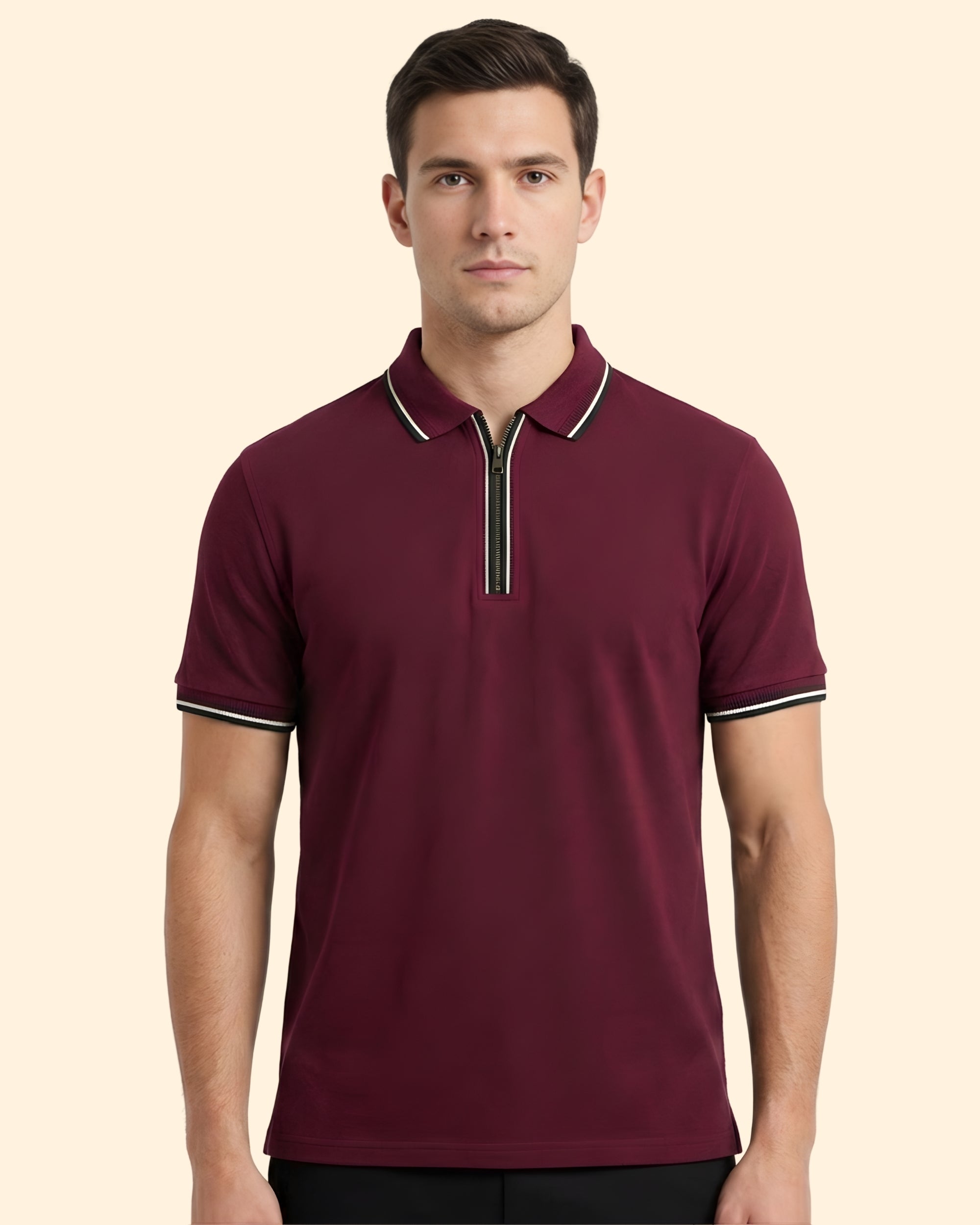 Zip Plain Polo T-Shirt