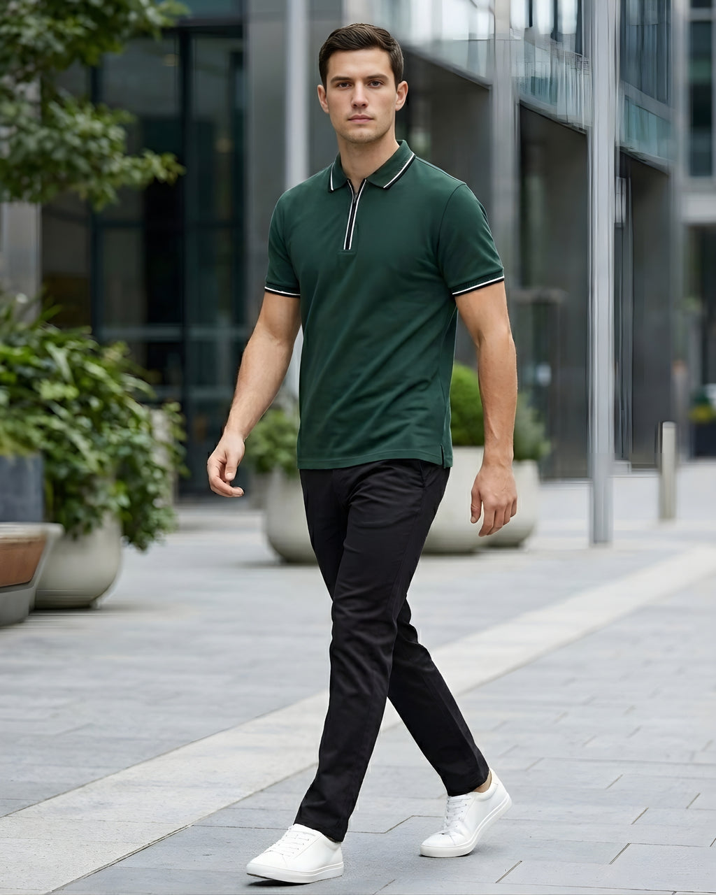 Zip Plain Polo T-Shirt