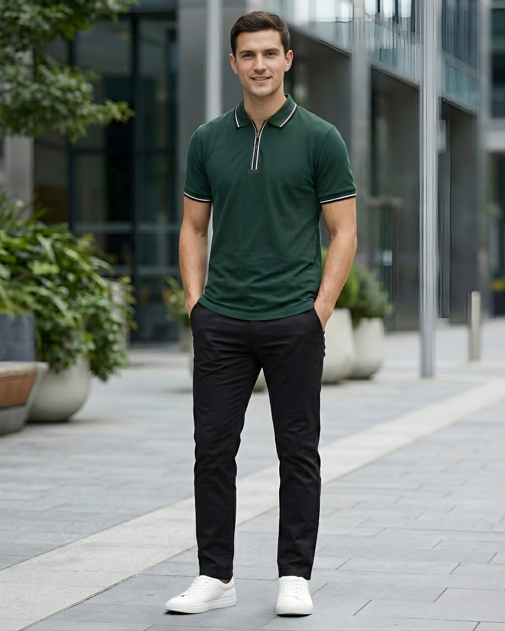 Zip Plain Polo T-Shirt