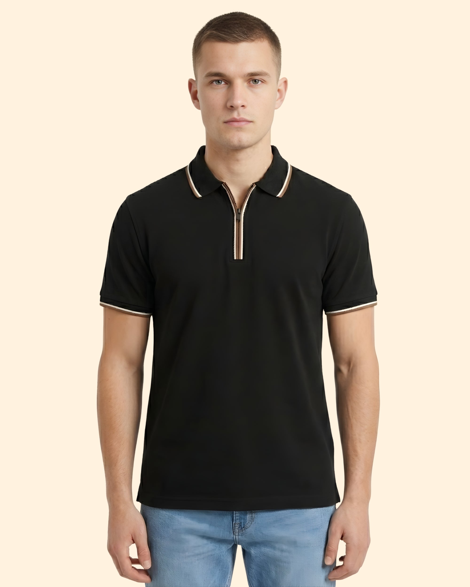 Zip Plain Polo T-Shirt